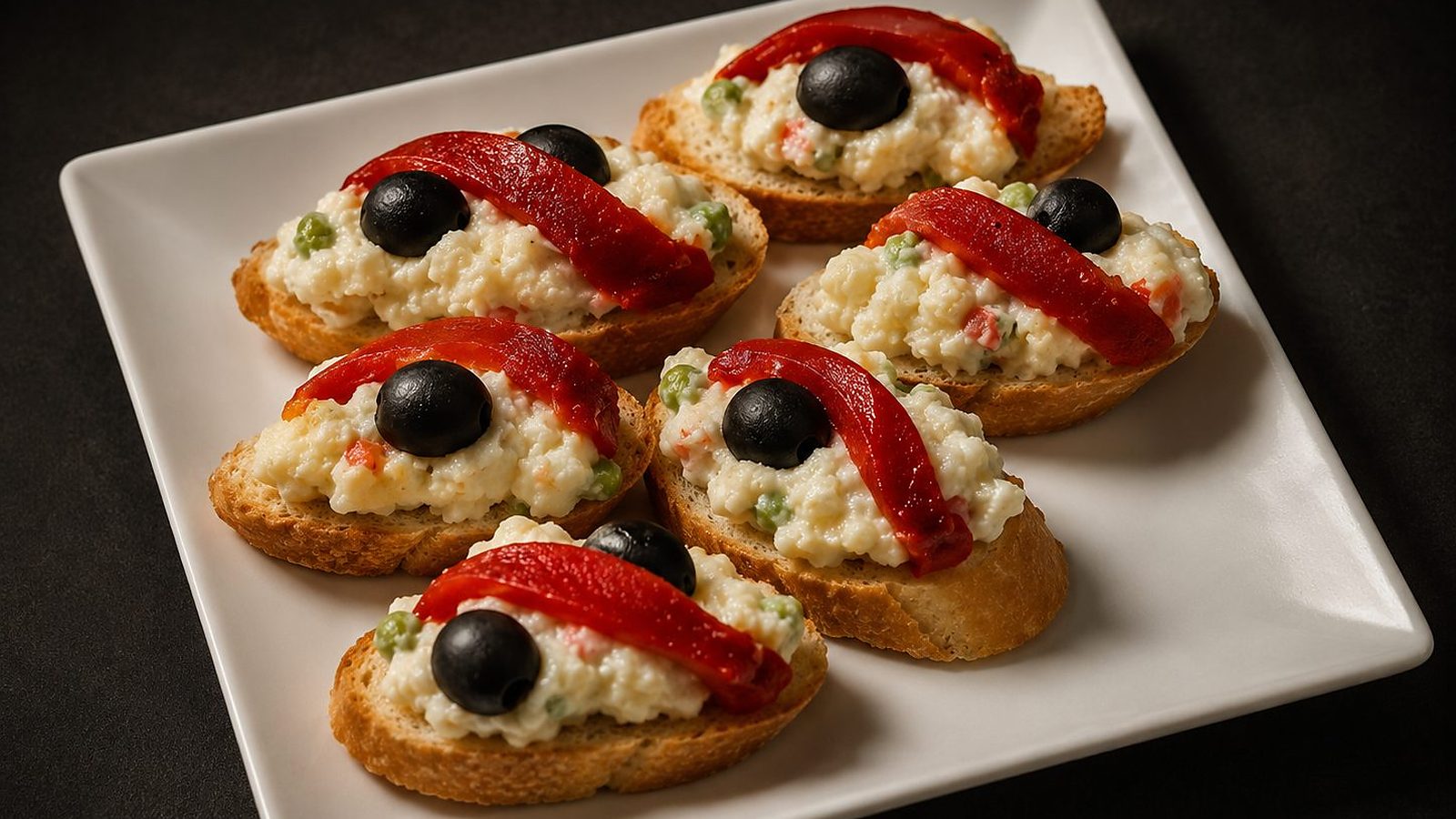 Ensalada rusa montados with piquillo pepper and olive